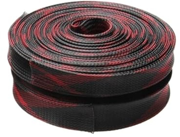 5M isolierter Geflechtschlauch, PET, schwarz rot, 2/4/6/8/10/12/15/20/25mm, for Schutz von Drähten und Kabeln, 1St(15mm)