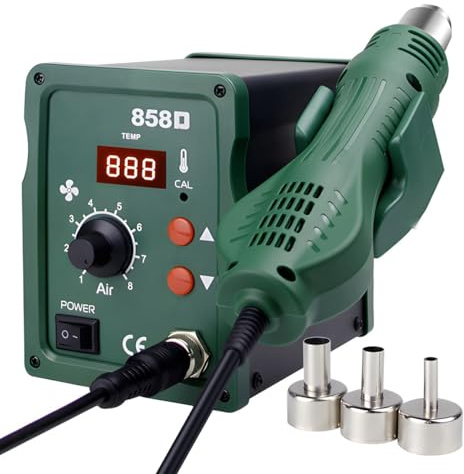 Treedix Hot Air Rework Station for SMD Desoldering, 700W Reliable Hot Air Gun with Three Different Size Nozzles, Auto Start/Stop Induction, Digital Display, Adjustable Temperature and Air Volume
