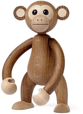 Spring Copenhagen Jolly | Holzaffe Dekofigur FSC Eiche Ahorn 11 cm helles Holz | Bewegliche Gelenke | Chresten Sommer | Dänisches Design | Tierfigur Geschenk Regal