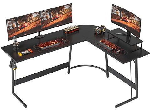 Cubiker Mesa de gaming, 150 x 120 x 75 cm, escritorio con soporte para monitor, escritorio de esquina, escritorio para juegos en forma de L, mesa de ordenador, color negro
