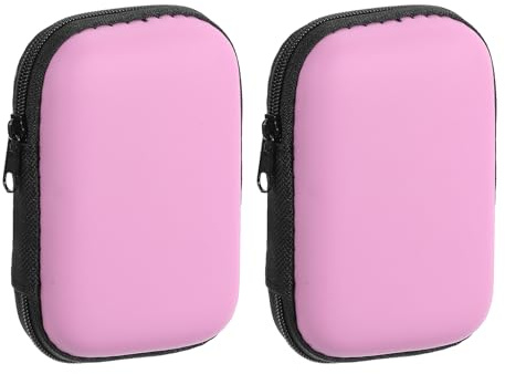 sourcing map 2pcs Earbuds Cases, Wired Earphone Case Holder, EVA Ear Buds Case Zipper Organizer Small with Mesh Pocket for USB Cable, Earphones, Pink