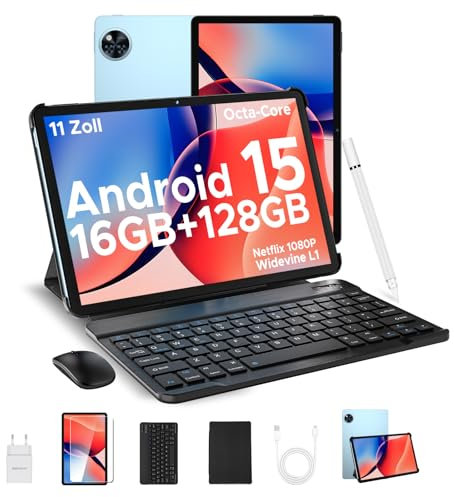 DOOGEE U11 2025 Neueste Android 15 Tablet 11 Zoll 16GB+128GB (2TB TF) Widevine L1 Gaming Tablets, 8580mAh, Octa-Core, 2.4G+5G WiFi, 13MP+5MP, Tablet mit Tastatur, Maus, Stift, Hülle und Schutzfolie