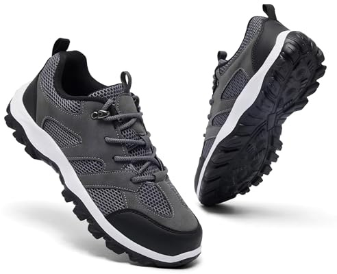 CYRUWOSH Zapatillas de senderismo para hombre, zapatillas de senderismo, zapatillas de correr, zapatillas deportivas, zapatillas de deporte, zapatos de ventilación ultraligeros, gris, 43 EU
