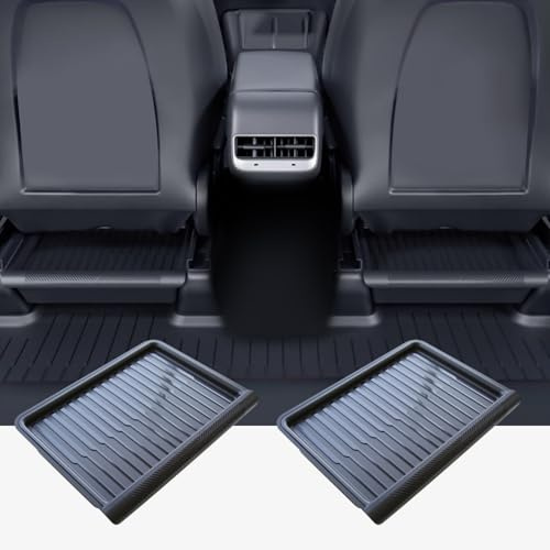 TOPABYTE Sitz Organizer für Tesla Model Y 2020-2024 Aufbewahrungsbox Doppelter Verdeckter Ablagefach unter dem Sitz mit Deckel, Wasserdichtes TPE Schubladenfach Zubehör, Schwarz, 2PCS