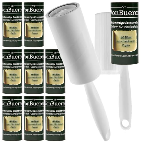VonBueren Fusselrolle Tierhaare 10 Rollen, 600 Blatt, Fusselrollen Kleidung | Fusselroller Kleidung, Fusselrollen und Lint Roller für Hunde- und Katzenhaare auf Kleidung, Sofa, Bett und Textilien