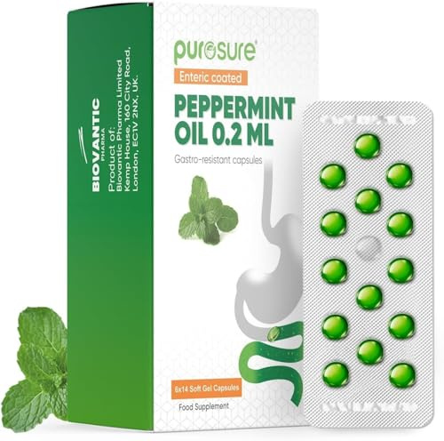 Purosure Enteric Coated Peppermint Oil Capsules - 84 Soft Gel Caps (0.2ml Each), Gastro-Resistant Natural Soothing Mint Sealed in Hygienic Blister Strips Supports Healthy Digestion 2 Pack