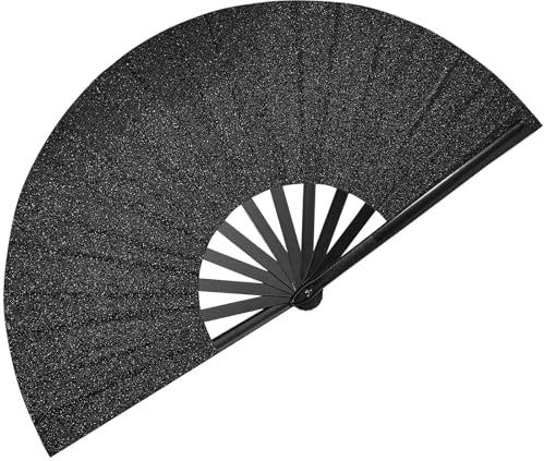Amajiji Rave Fans Large Folding Hand Fan, Japanese Chinese Fan, Black