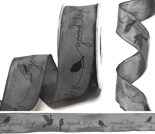 s.dekoda Schleifenband Trauer 20m x 40mm Anthrazit - good bye - Vögel Dekoband Trauerband [D1494]