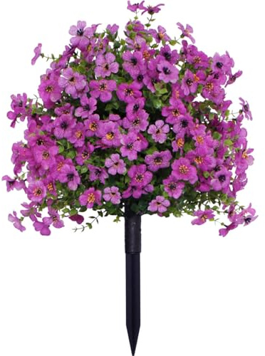 AQCQDQ Kunstblumen Violett Simulation Silk Blume, Künstliche Blumen Violette Gartenstecker, Faux Kunststoff Blume Balkonpflanzen für Home Garten Balkon Hängende Outdoor Deko (Lila)