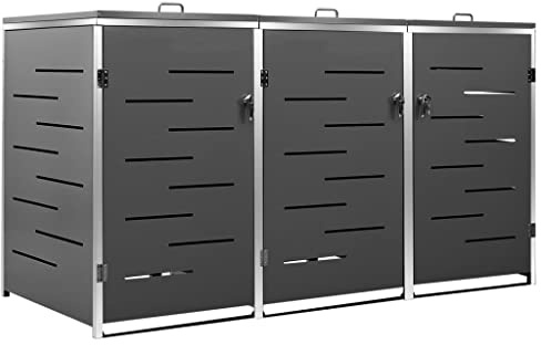 ChicAbode Mülltonnenbox für 3 Tonnen 207x77,5x115 cm Rahmen aus Edelstahl Mülltonnenverkleidung Müllbox Mülltonne Müllcontainer Gartenbox Gerätebox Mülltonnenschrank Anthrazit