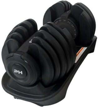 PH Fitness Haltère Réglable Premium 24 kg – Unité Unique – 15-en-1 avec Réglage à Une Main – 2,5 à 24 kg – Compact et Salvaspace pour Entraînement à la Maison (Nero)