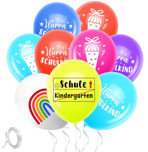 24 Stück Luftballons Einschulung, Einschulung Deko, Schulkind Ballon, Schulkind Schulanfang Schulstart Deko Mädchen Junge, Luftballon Schulanfang Bunte