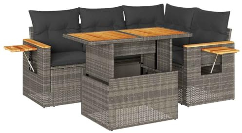 Massbinet Lounge Sofa Gartenmöbel Set Balkonmöbel mit Verstellbare Tischplatte Stauraum mit Wasserfestem Beutel Poly Rattan Grau