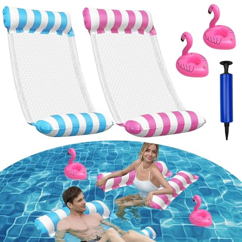 2 Stück Luftmatratze Pool 4-in-1 Wasserhängematte mit Netz