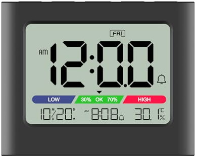 Travel Alarm Clock with Temperature & Humidity Display, Endless Snooze, 12/24 Hour Format, Battery Operated Folding Digital Clock(Black）