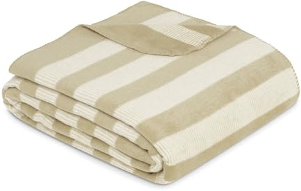 s.Oliver Decke 150x200 cm - Baumwollmix, warm & waschbar, Kuscheldecke beige gestreift