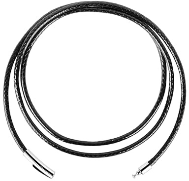 CozyChique Waterproof&Sweatproof Soft Leather Cord Necklace for Men Women Black Leather Rope Chain 316L Stainless Steel Easy Lock Snap Clasp Braided Wax Chain for Pendant Jewelry 2mm/3mm, 16 to 30