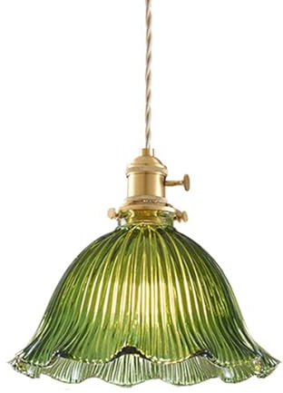 ZTTECH Vintage Glas Pendelleuchte Retro Hängeleuchte mit E27 Metallfassung und Integriertem Schalter für Kücheninsel, Esszimmer, Wohnzimmer, Bar, Café, Schlafzimmer (Grün, 22cm)