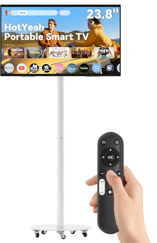 HotYeah Portable Smart TV, EDLA-Certified, 23.8-inch 1080P 106% sRGB Smart Monitor, Support Voice Control, w/Built-in 10000mAh Battery, Scroll Wheels & Full Rotation (White)