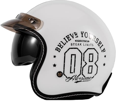 Casco Jet Moto Caschi Motorino Vintage Scooter Moto Casco Omologato DOTECE Caschi Cromwell Moto Per Chopper Scooter Motorino Con Visiera Casco A Scodella Uomini Donne 7,L:59-60CM