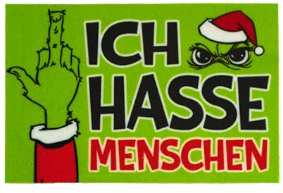 Muffel Schmutzfangmatte Festtagsmuffel | Lustige Fußmatte mit Spruch ICH HASSE MENSCHEN | Neon Grün Schriftzug | 40x60 cm | Rutschfest, Gummierte Unterseite | Ironisch, Lustig, Humorvoll | Geschenk