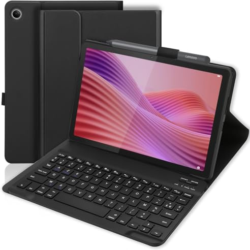 KTOITION - Funda con teclado para LenovoTab 10.1 2025, teclado Bluetooth inalámbrico desmontable con funda protectora para tablet Lenovo Tab 10.1 pulgadas 2025 (TB-311FU/TB-311XU), color negro