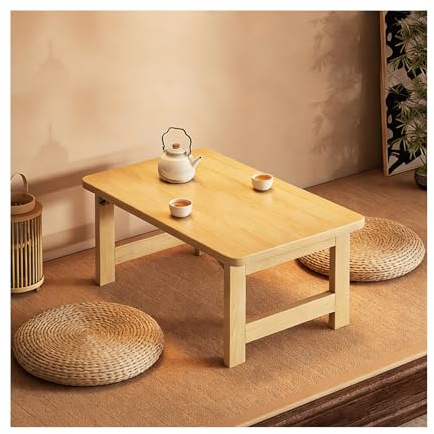 HOFUNTRE Tableta Plegable Resistente, Tablero de Alta Densidad,Mesa Baja De Tatami De Madera Maciza Diseño Ergonómico con Espacio para Las Piernas, Mecanismo de Bloqueo(Natural Wood,80x40x40cm)