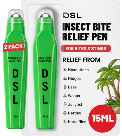 DSL Insect Bite Relief Pen 15ml - 2 Pack Fast Acting Itch Relief for Mosquitos, Bees, Wasps, Nettles, and Bug Bite and Sting Relief, Deet Free, Mosquito Bite Relief for Adults & Kids