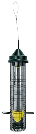 Squirrel Buster Fågelmatare med 4 metallpinnar och 8 matningsportar, rymmer 1 kg tistel- eller nyjerfrön
