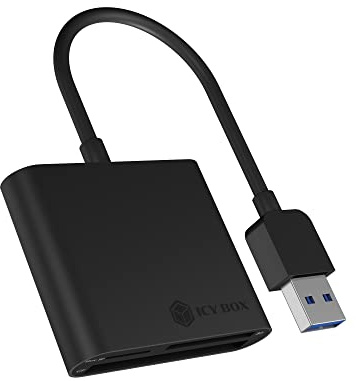 ICY BOX IB-CR301-U3 USB 3.0 Type-A Kartenleser für CF, SD und microSD Speicherkarten, SD 3.0, Aluminiumgehäuse, integriertes Kabel, schwarz