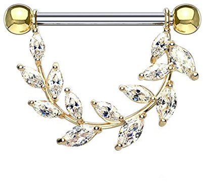 beyoutifulthings Piercing de téton Cristal de Vigne Intime – Piercing de téton en Acier Inoxydable oxyde de Zirconium Transparent 1,6 mm Or Argent Or Rose 14 mm - Or