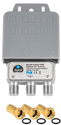 1x DiseqC Schalter Switch 2/1 mit Wetterschutzgehäuse HB-DIGITAL 2X SAT LNB 1 x Teilnehmer/Receiver für Full HDTV 3D 4K UHD + 3 x Vergoldete F-Stecker Vergoldet