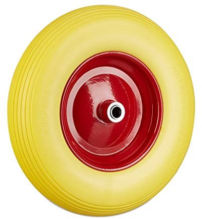 Relaxdays Roue de brouette 4.80 4.00-8, roue en caoutchouc, roue de secours, pneus de diable 100 kg charge, jaune rouge