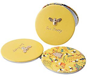 CGB Giftware | Compact Mirror | 'Bee Happy' | Yellow | Comes Gift Boxed | 2 Varied Magnifications | The Beekeeper Range | Ladies Compact Mirror |GB03892