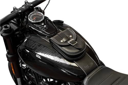 Endscuoio Tankrucksack aus Leder kompatibel mit Harley-Davidson Softail Fat Bob 2018-2024, hergestellt in Italien (Weiße Nähte)