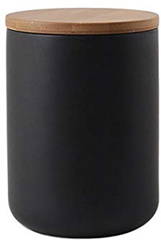 Ceramics Food Storage Jar with Wooden lid,Ceramics Food Storage Canister for Coffee, Sugar, Tea, Spices and Nuts (Black 27.05oz/800ml)