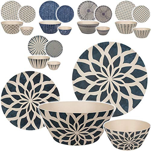 alles-meine.de GmbH 4 TLG. Geschirr Set - Kunststoff - 2 Teller + Schale + Schüssel - Retro & Nostalgie Design - blau/Creme - BPA frei - rund Kunststoffteller/Kunststoffschal..