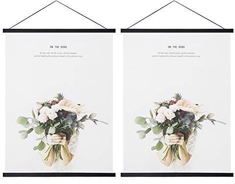 Miaowater 2 Pack Magnetic Poster Frame Hanger,12x16 12x18 12x20 12x24 Light Wood Wooden Magnet Frames Hangers for Photo Picture Art Canvas Print Artwork Wall Hanging Black 12''