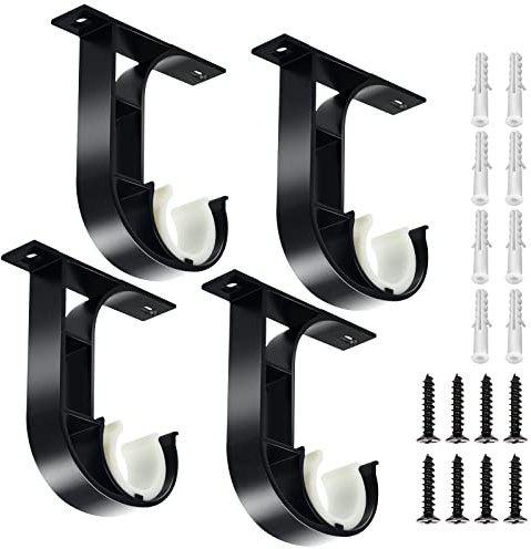 TOKPLNU Ceiling Curtain Rod Bracket, 4 Pack Heavy Duty Curtain Rod Holders, Aluminum Alloy, Black Ceiling Curtain Hooks Hangers Fit for 1 Inch Drapery Rods