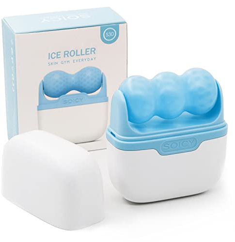 Ice Roller for Face and Eyes - Facial Skin Care Tools with 2 in 1 Face Roller and Travel Case, Self Care Gift for Men Women (Blue)