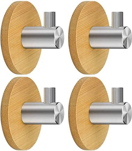 LATRAT 4 Pcs Haken Handtuchhaken Klebehaken Holz, Selbstklebend Handtuchhaken für Badezimmer Küche Wohnzimmer Büro