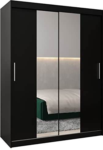 MEBLE KRYSPOL Kleiderschrank mit Spiegel Tokyo 1 - Garderobenschrank - Schrank Schlafzimmer - Mehrzweckschrank Zwei Schiebetüren - Regalen - Flur Möbel - Kleiderstange Schrank - Allzweckschrank