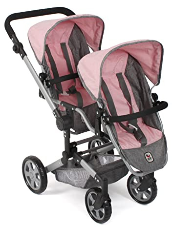 Bayer Chic 2000 - Cochecito para muñecas Linus Duo para niños de 4 a 8 años, Gris Melange, Rosa, 690-15
