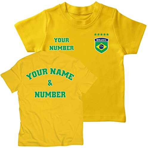 lepni.me Maglietta da Calcio per Bambini | Maglia Personalizzata con Il Tuo Nome e Numero | T-Shirt per Ragazzi Brasile Calcio 2026