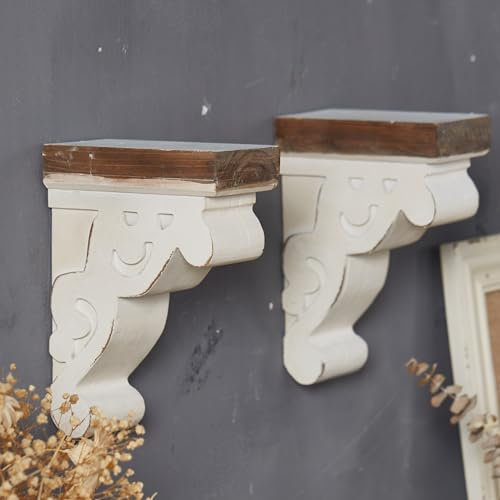 SOFE Corbels Buchstützen für Regale, Arbeitsplatten, weißes Holz, dekorativ, 1 Paar Bauernhaus-Buchstützen, stabile Buchstützen für schwere Bücher, Buchhalter-Stopper für Zuhause, Büro, Küche