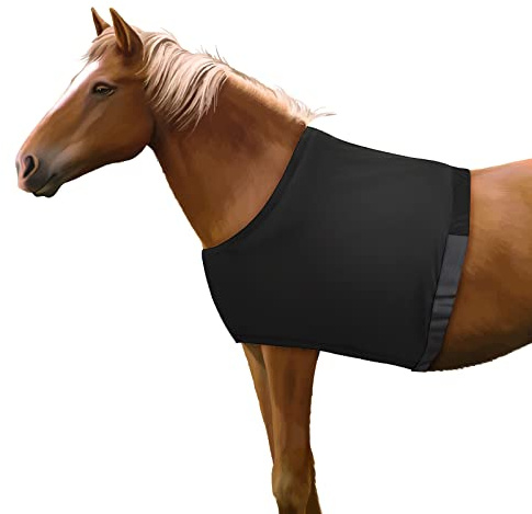Häst axelskydd, hög elastisk spandex tyg hästväst – anti-gnuggning haklapp – svart (storlek M)