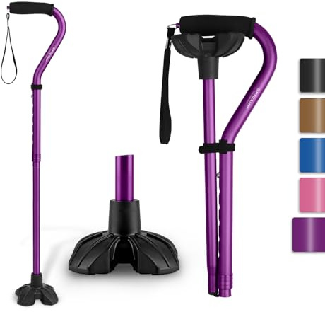 GPTCAMP G1 Walking Stick, Walking Cane for Women & Men with Wrist Strap, Lightweight & Sturdy Offset EVA Handle, Large Quad Base, Self Standing for Seniors and People with Injuries & Recovery