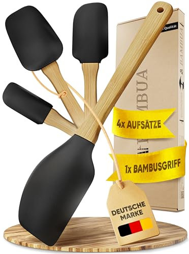 BAMBUA Spatule Cuisine Silicone (Inclus 4 Accessoires) Spatule patisserie - Premium Maryse Patisserie - Spatule Silicone Cuisine Sans BPA & Résistant à la Chaleur jusqu'à 220°C