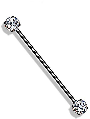 beyoutifulthings Push-In Industrial-Piercing Schwarz Zirkonia Clear Industrial-Barbell Industrial-Bar Chirurgenstahl Stab-länge 38-mm