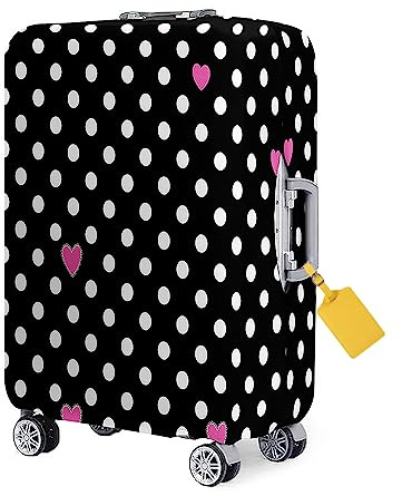 FANSU Elastisch Kofferhülle 3D Vintage-Polka-Dot-Druck Kofferschutzhülle Reisekoffer Cover, Waschbar Verdicken Kratzfest Gepäck Schutzhülle mit Reißverschluss (XL:30-32 Zoll,Schwarz)